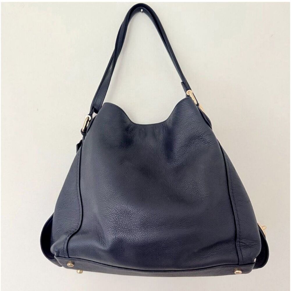 Coach Edie 31 Shoulder Bag Pebble Leather Slouchy Tote Polished Dark Blue Purse - Picture 2 of 11